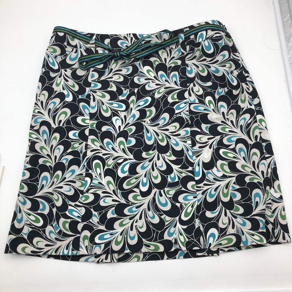 Ann Taylor Loft A-Line Abstract Floral Swirl Ribbon Belt Side Zip Skirt 12 NWT